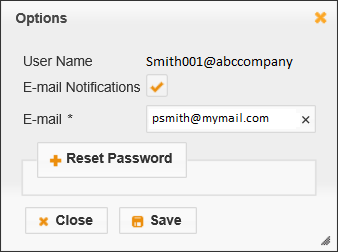 Fig. 06: The Options window allows you to perform the password reset procedure.