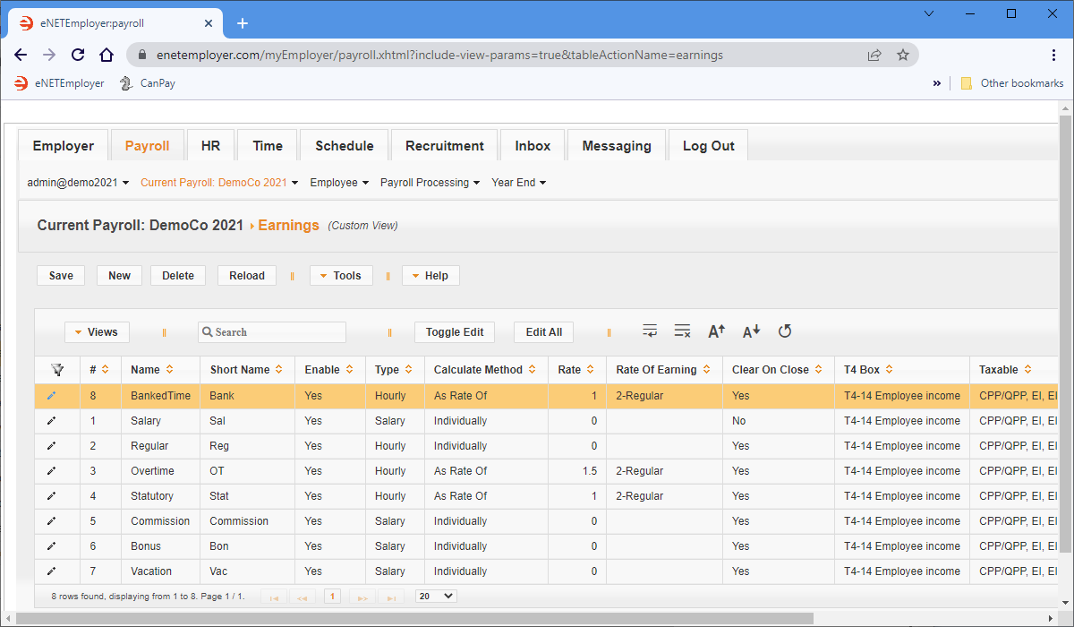 Fig. 01: The Earnings screen with the completed bank time earning.