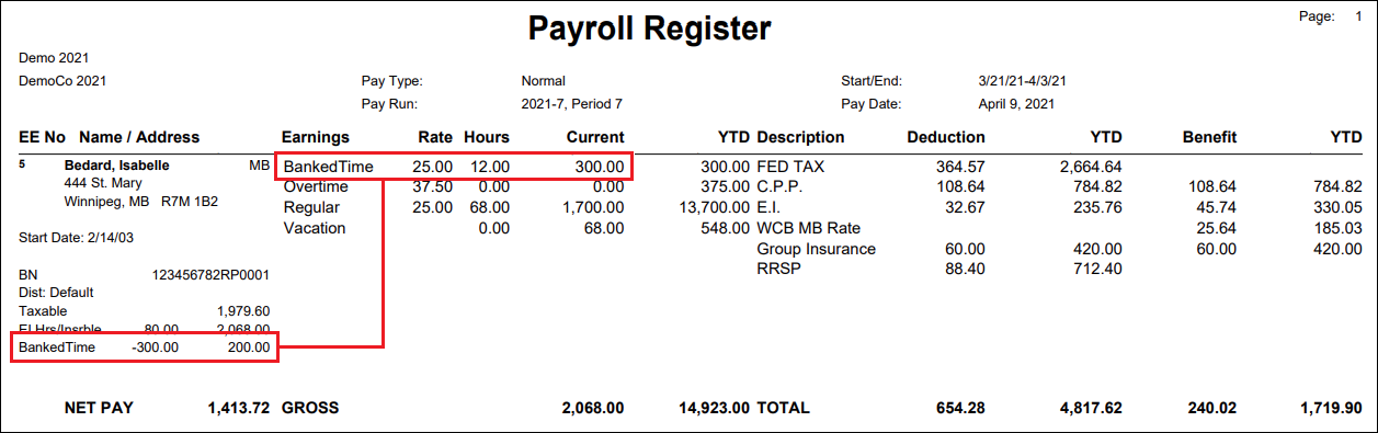 Fig. 09: The employee has $200.00 remaining in their BankedTime accumulator.