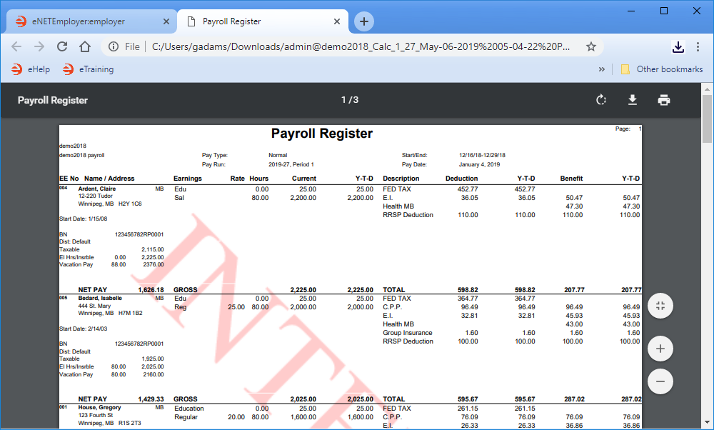 Fig. 05: The Interim Payroll Register report allows you to verify the results of your payroll calculation