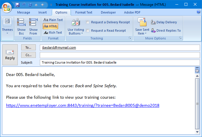 Fig. 11: Recipients receive an email with a link to their training courses.