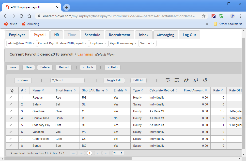 Fig. 03: The Earnings screen with 9 sample earnings.