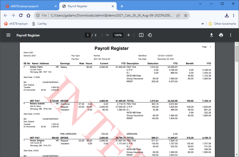 Fig. 04: The Interim Payroll Register report allows you to verify the results of your payroll calculation