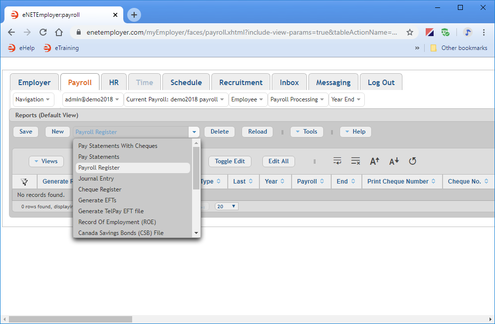 Fig. 02: The Reports screen provides common report types that are suitable for all payroll scenarios.