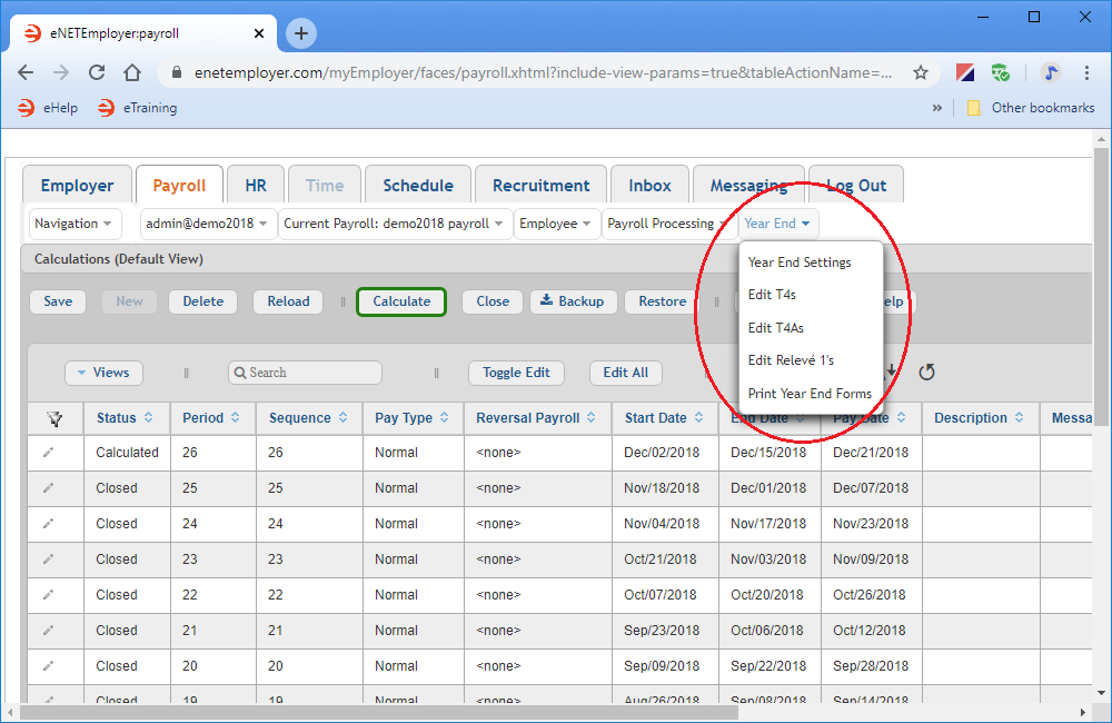 Fig. 01: The Print Year End Forms menu command appears under the Year End menu.