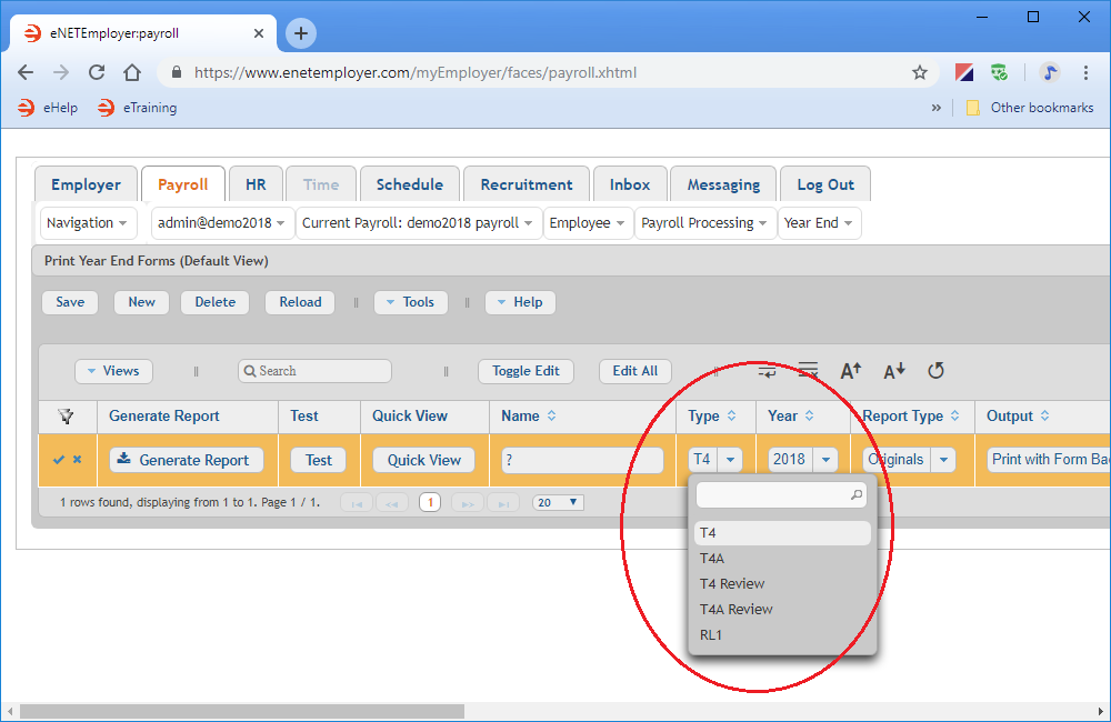 Fig. 07: Choose a different report type from the Type cell.