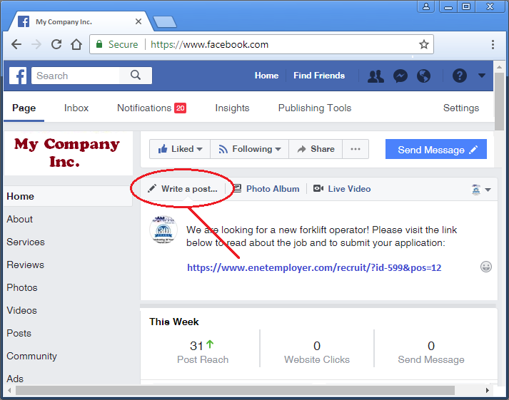 Fig. 04: Include the job recruitment link in a Facebook post.