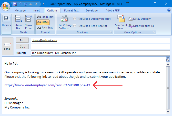 Fig. 05: Include the job recruitment link in an email message.
