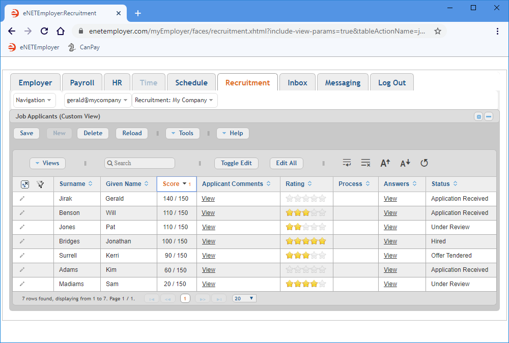 Fig. 02: Sort the rows by the Score column to see the highest or lowest scoring applications.