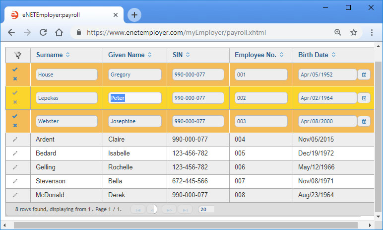 Payroll Setup Employee Screen