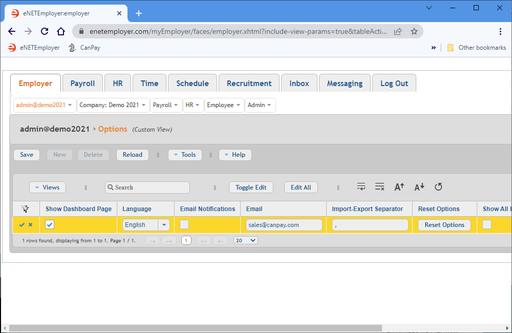 Fig. 04: Setting various options for the current user.